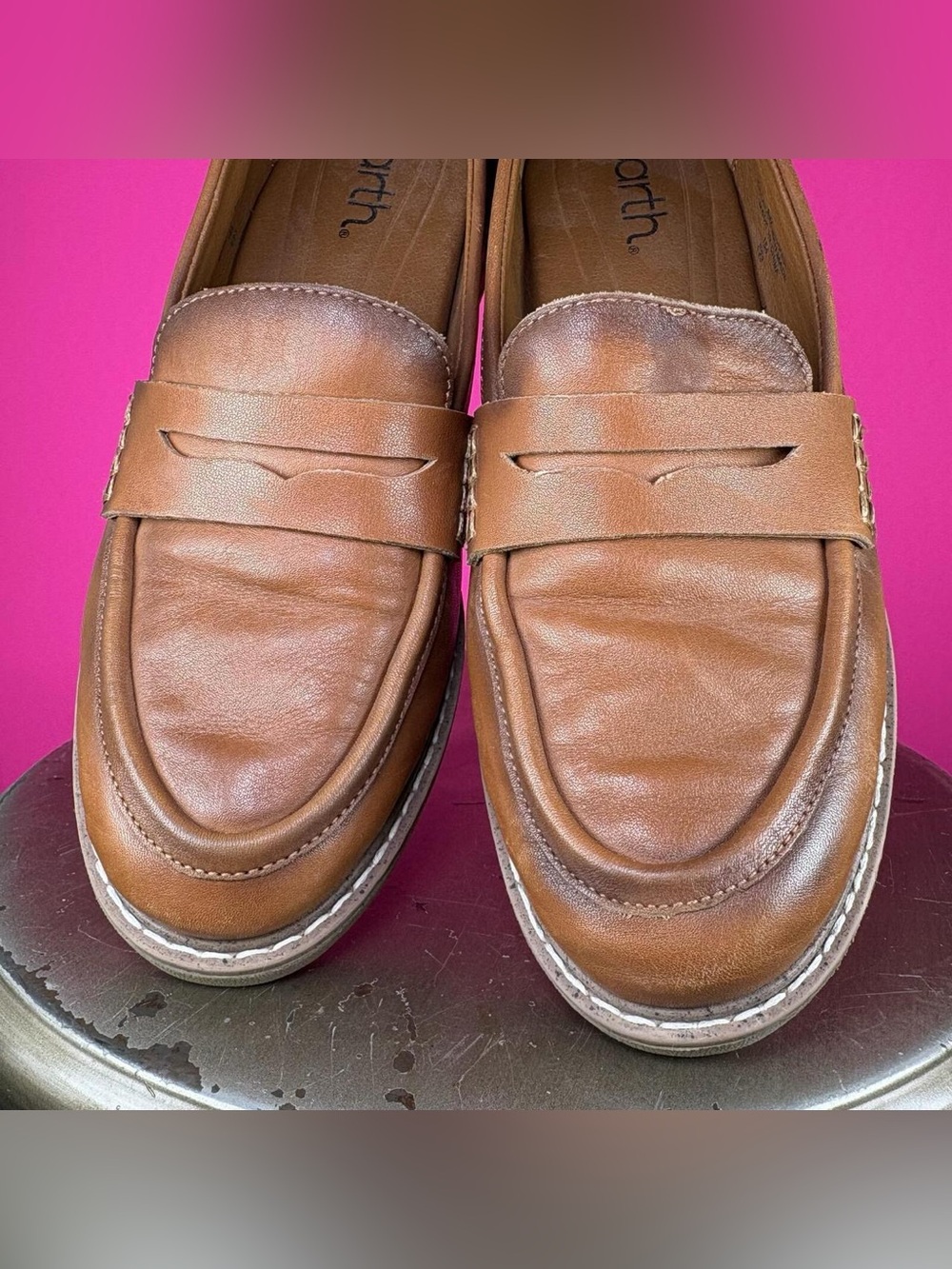 Earth Javas Brown Leather Penny Loafer US 8 Wide - Picture 3 of 8